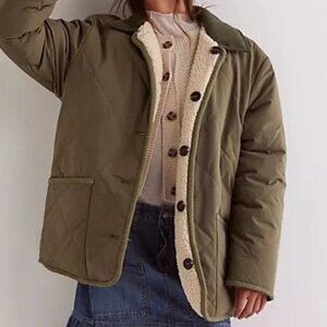 Free People Arnelle Teddy Reversible Jacket Women M Boho Indie Grunge Chore Coat